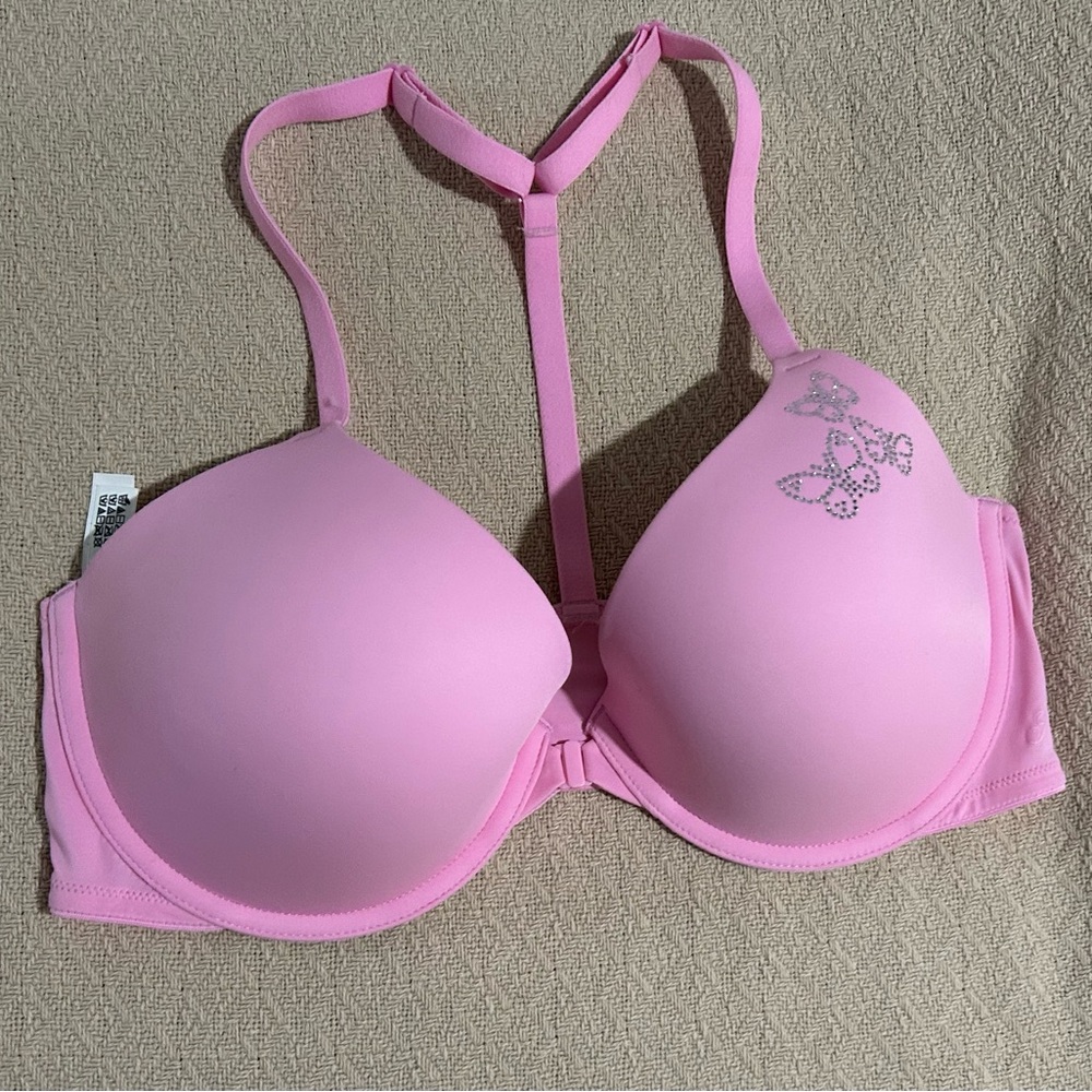 Victoria's Secret PINK Lollipop Pink T-Back Lightly Lined Bra with Rhinestones